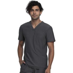 Cherokee Men’s V-Neck Scrub Top, Modern Fit One Chest Pocket with 360° Stretch Knit CK885(Pewter)