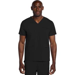 Cherokee Men’s V-Neck Scrub Top with 3 Pockets, High-Low Rounded Hem, and Back Yoke Seam for Comfort – CK719A(Black)