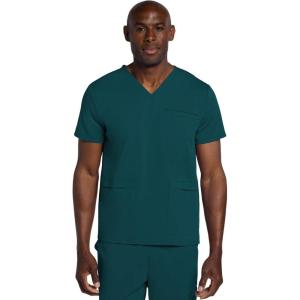 Cherokee Men’s V-Neck Scrub Top with 3 Pockets, High-Low Rounded Hem, and Back Yoke Seam for Comfort – CK719A(Caribbean Blue)
