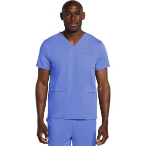 Cherokee Men’s V-Neck Scrub Top with 3 Pockets, High-Low Rounded Hem, and Back Yoke Seam for Comfort – CK719A(Ciel)
