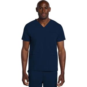 Cherokee Men’s V-Neck Scrub Top with 3 Pockets, High-Low Rounded Hem, and Back Yoke Seam for Comfort – CK719A(Navy)
