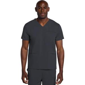 Cherokee Men’s V-Neck Scrub Top with 3 Pockets, High-Low Rounded Hem, and Back Yoke Seam for Comfort – CK719A(Pewter)