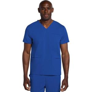 Cherokee Men’s V-Neck Scrub Top with 3 Pockets, High-Low Rounded Hem, and Back Yoke Seam for Comfort – CK719A(Royal)