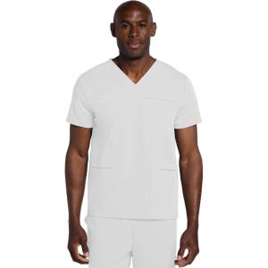 Cherokee Men’s V-Neck Scrub Top with 3 Pockets, High-Low Rounded Hem, and Back Yoke Seam for Comfort – CK719A(White)