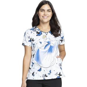 Cherokee Scrubs for Women V-Neck Printed Scrub Top Modern Classic Fit with Side Angled Pockets & Shaping Darts – TF626(All a Flutter)
