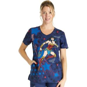 Cherokee Scrubs for Women V-Neck Printed Scrub Top Modern Classic Fit with Side Angled Pockets & Shaping Darts – TF626(Defender of Truth)