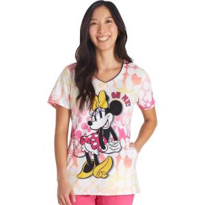 Cherokee Scrubs for Women V-Neck Printed Scrub Top Modern Classic Fit with Side Angled Pockets & Shaping Darts – TF626(Oh My)
