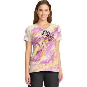 Cherokee Scrubs for Women V-Neck Printed Scrub Top Modern Classic Fit with Side Angled Pockets & Shaping Darts – TF626(Tiger Tie Dye)