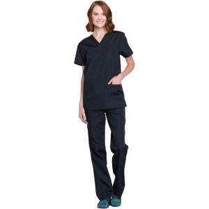 Cherokee Unisex Scrub Set for Men & Women V-Neck Top & Drawstring Pant Medical Uniform 3 Pockets, Durable Easy Care – WW530C(Black)