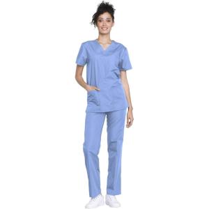 Cherokee Unisex Scrub Set for Men & Women V-Neck Top & Drawstring Pant Medical Uniform 3 Pockets, Durable Easy Care – WW530C(Blue)