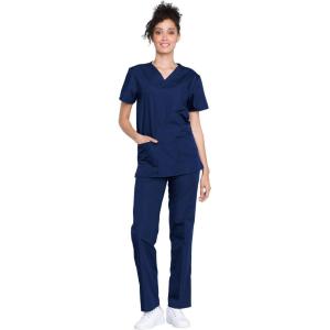 Cherokee Unisex Scrub Set for Men & Women V-Neck Top & Drawstring Pant Medical Uniform 3 Pockets, Durable Easy Care – WW530C(Navy)