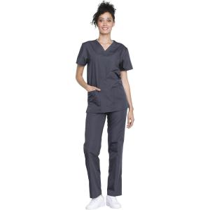 Cherokee Unisex Scrub Set for Men & Women V-Neck Top & Drawstring Pant Medical Uniform 3 Pockets, Durable Easy Care – WW530C(Pewter)