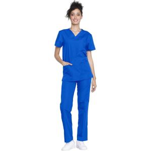 Cherokee Unisex Scrub Set for Men & Women V-Neck Top & Drawstring Pant Medical Uniform 3 Pockets, Durable Easy Care – WW530C(Royal)