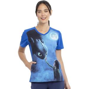 Tooniforms Women Scrubs Top V-Neck TF637(Train Your Dragon)