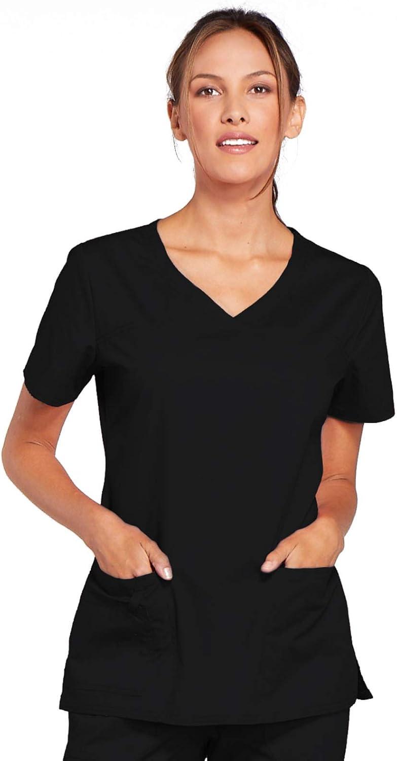 imageCherokee Scrub Set for Women with Our Modern Classic fit VNeck Top 4727 and Mid Rise PullOn Cargo Pant 4005Black