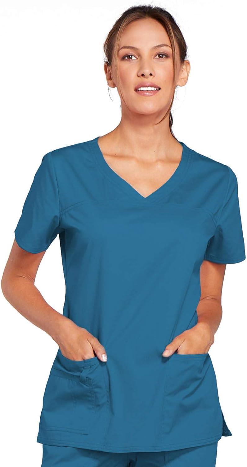 imageCherokee Scrub Set for Women with Our Modern Classic fit VNeck Top 4727 and Mid Rise PullOn Cargo Pant 4005Caribbean Blue