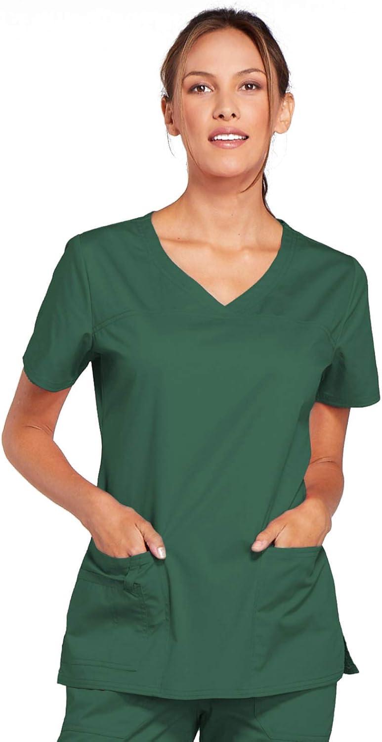 imageCherokee Scrub Set for Women with Our Modern Classic fit VNeck Top 4727 and Mid Rise PullOn Cargo Pant 4005Hunter Green