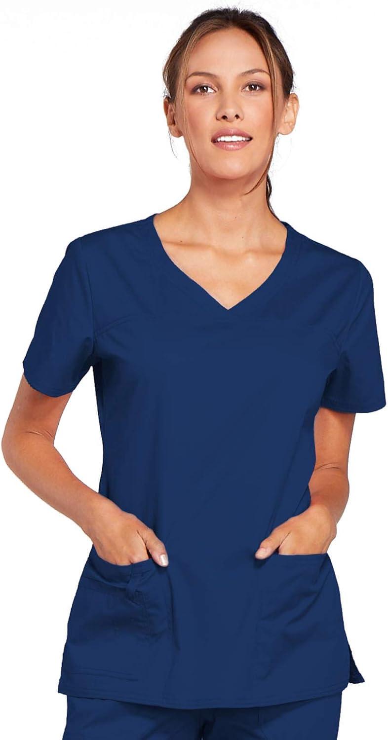 imageCherokee Scrub Set for Women with Our Modern Classic fit VNeck Top 4727 and Mid Rise PullOn Cargo Pant 4005Navy