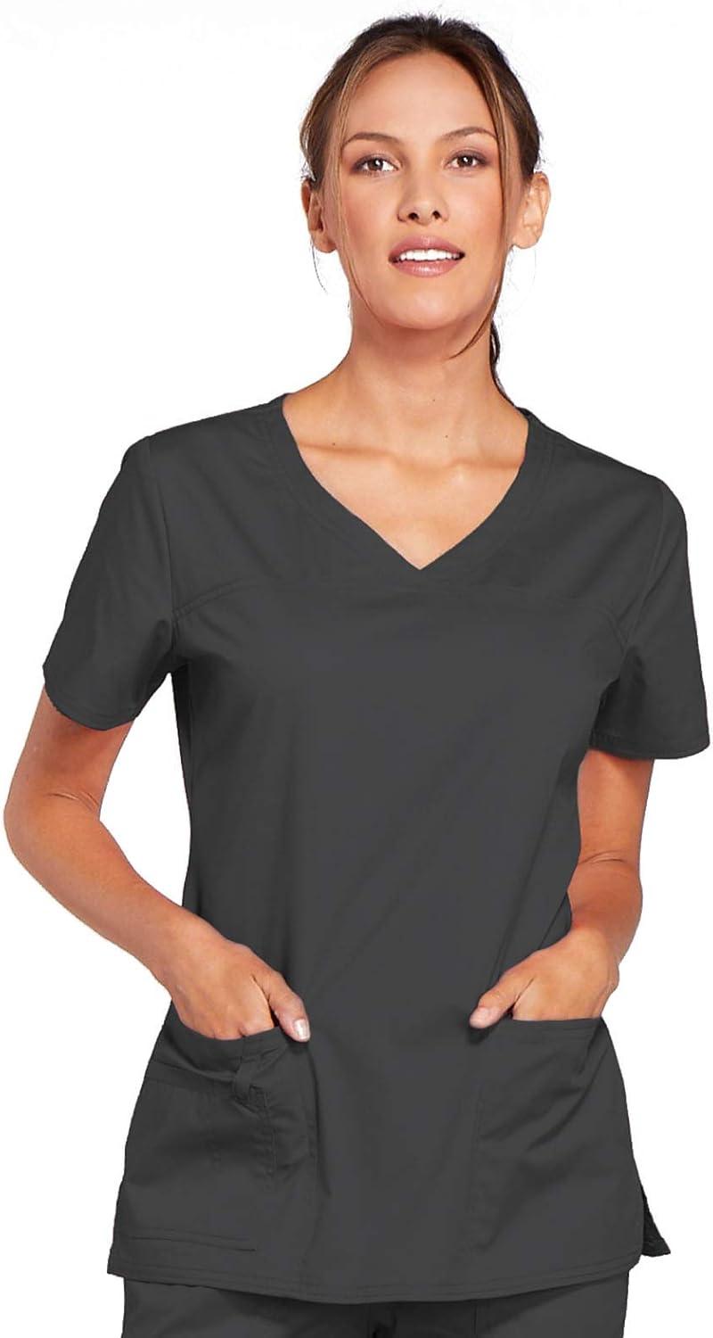 imageCherokee Scrub Set for Women with Our Modern Classic fit VNeck Top 4727 and Mid Rise PullOn Cargo Pant 4005Pewter