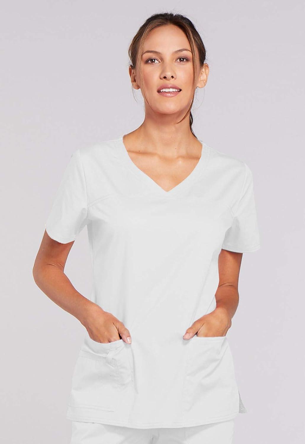 imageCherokee Scrub Set for Women with Our Modern Classic fit VNeck Top 4727 and Mid Rise PullOn Cargo Pant 4005White