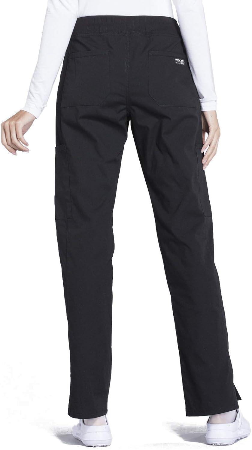 imageCherokee Women Scrub Set Modern Fit 3 Pocket VNeck Top WW665 with 6 Pocket Mid Rise Straight Leg Pants WW170Black