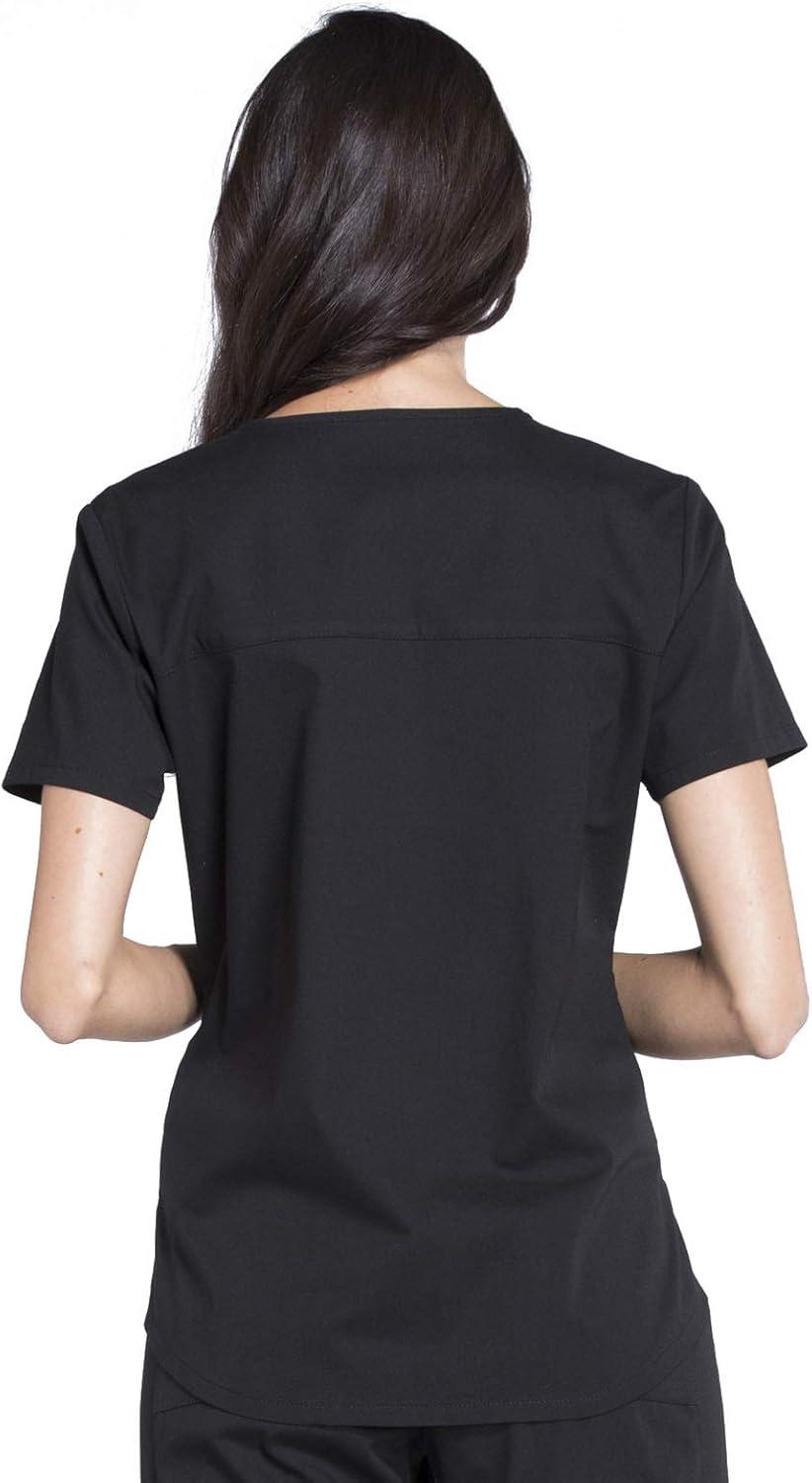 imageCherokee Women Scrub Set Modern Fit 3 Pocket VNeck Top WW665 with 6 Pocket Mid Rise Straight Leg Pants WW170Black