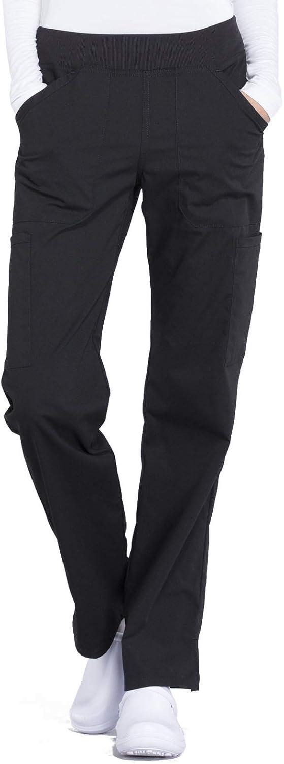 imageCherokee Women Scrub Set Modern Fit 3 Pocket VNeck Top WW665 with 6 Pocket Mid Rise Straight Leg Pants WW170Black