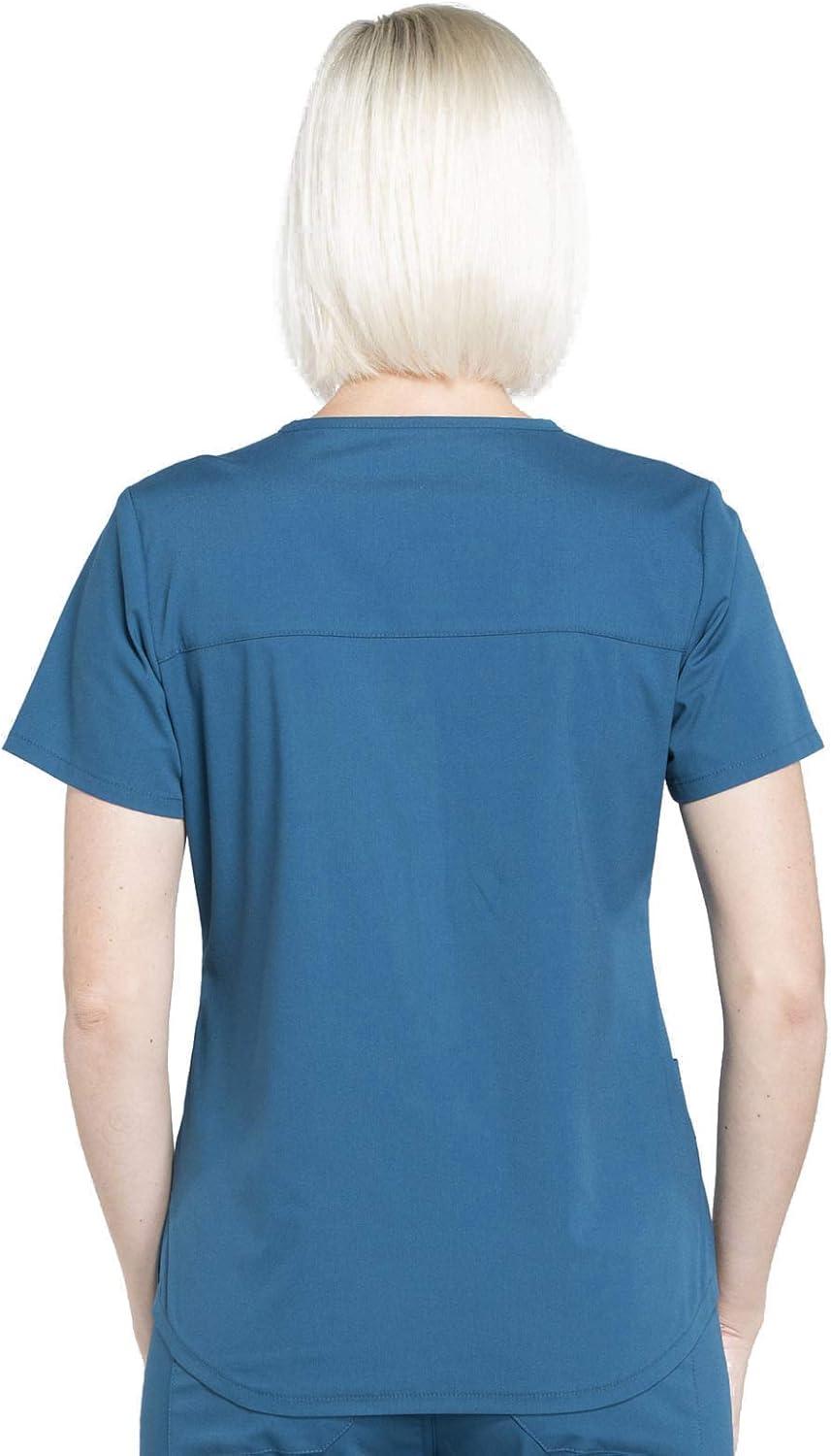 imageCherokee Women Scrub Set Modern Fit 3 Pocket VNeck Top WW665 with 6 Pocket Mid Rise Straight Leg Pants WW170Caribbean Blue