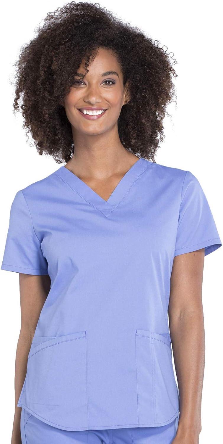 imageCherokee Women Scrub Set Modern Fit 3 Pocket VNeck Top WW665 with 6 Pocket Mid Rise Straight Leg Pants WW170Ciel