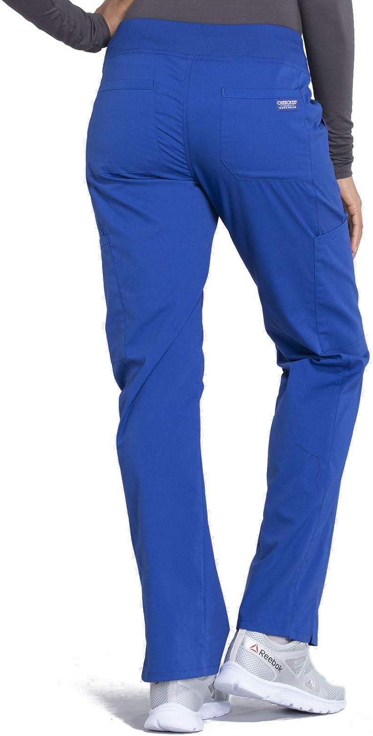 imageCherokee Women Scrub Set Modern Fit 3 Pocket VNeck Top WW665 with 6 Pocket Mid Rise Straight Leg Pants WW170Galaxy Blue