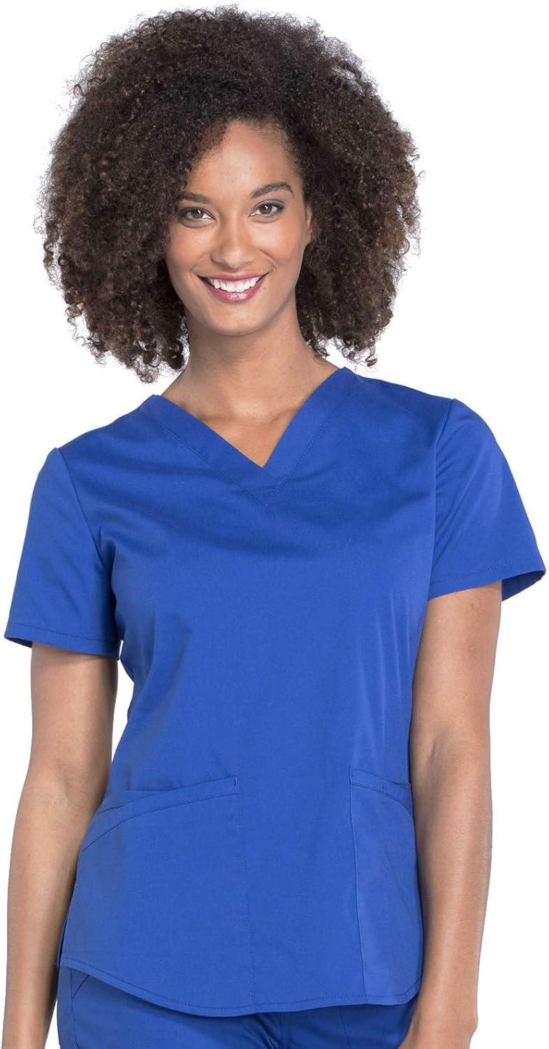 imageCherokee Women Scrub Set Modern Fit 3 Pocket VNeck Top WW665 with 6 Pocket Mid Rise Straight Leg Pants WW170Galaxy Blue