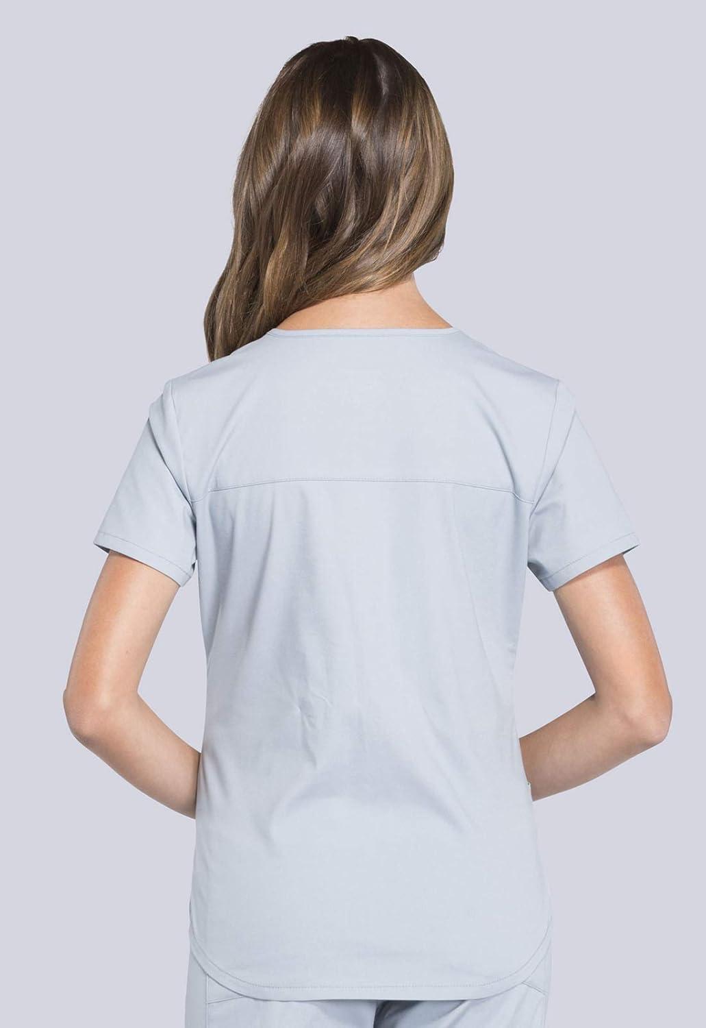 imageCherokee Women Scrub Set Modern Fit 3 Pocket VNeck Top WW665 with 6 Pocket Mid Rise Straight Leg Pants WW170Grey