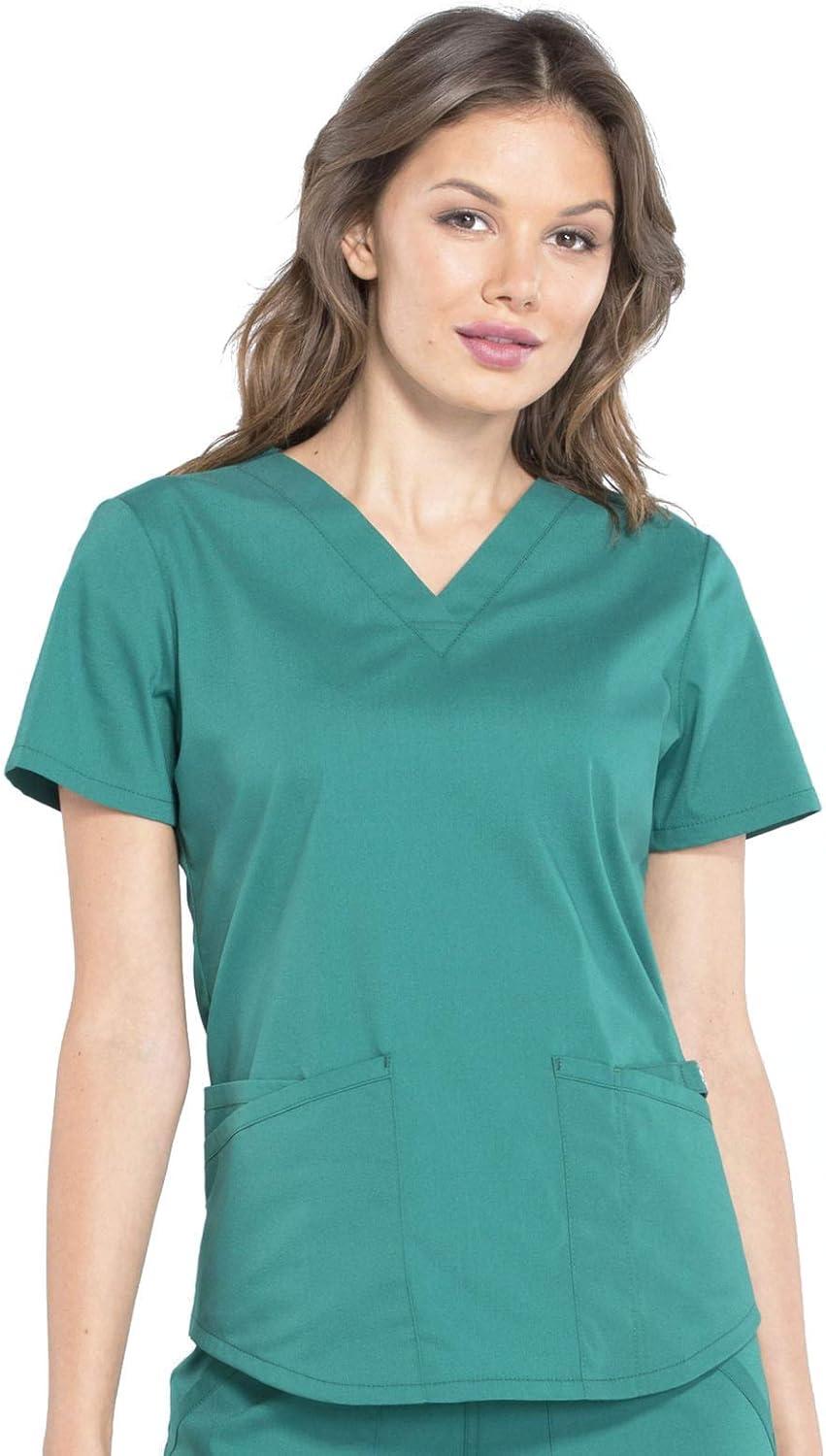 imageCherokee Women Scrub Set Modern Fit 3 Pocket VNeck Top WW665 with 6 Pocket Mid Rise Straight Leg Pants WW170Hunter Green
