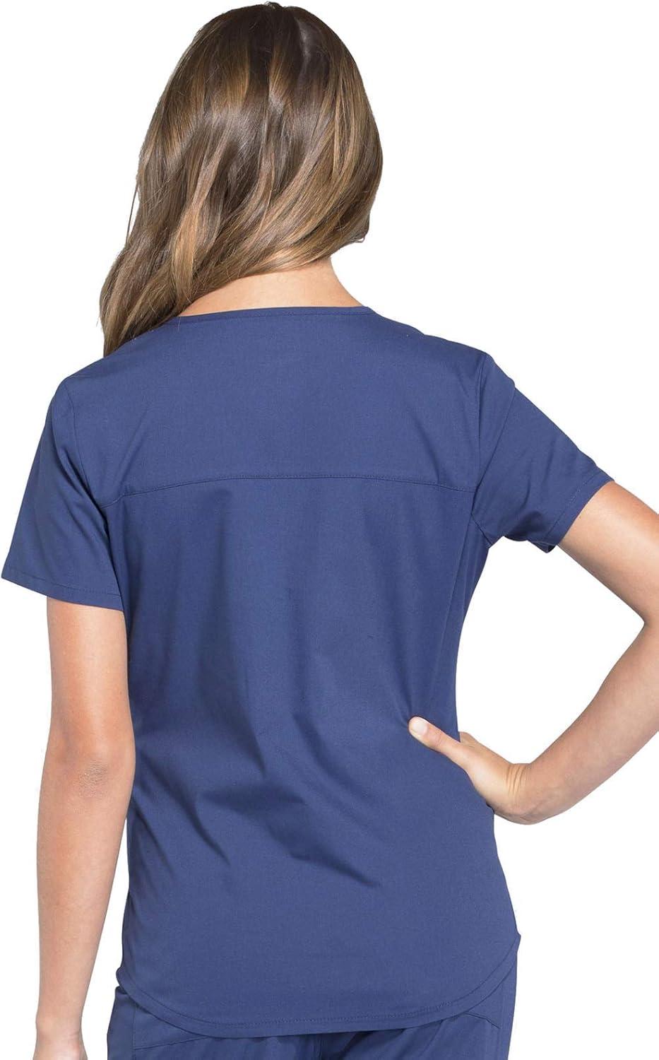 imageCherokee Women Scrub Set Modern Fit 3 Pocket VNeck Top WW665 with 6 Pocket Mid Rise Straight Leg Pants WW170Navy