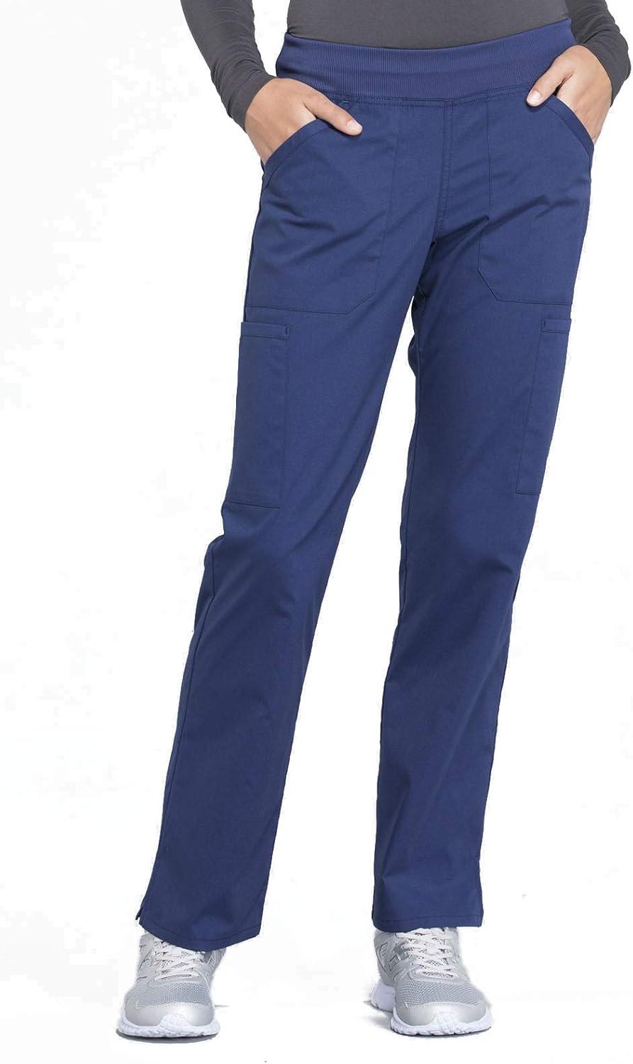 imageCherokee Women Scrub Set Modern Fit 3 Pocket VNeck Top WW665 with 6 Pocket Mid Rise Straight Leg Pants WW170Navy