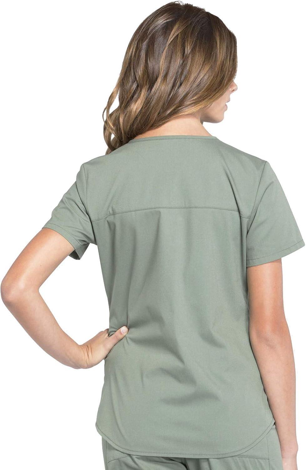 imageCherokee Women Scrub Set Modern Fit 3 Pocket VNeck Top WW665 with 6 Pocket Mid Rise Straight Leg Pants WW170Olive