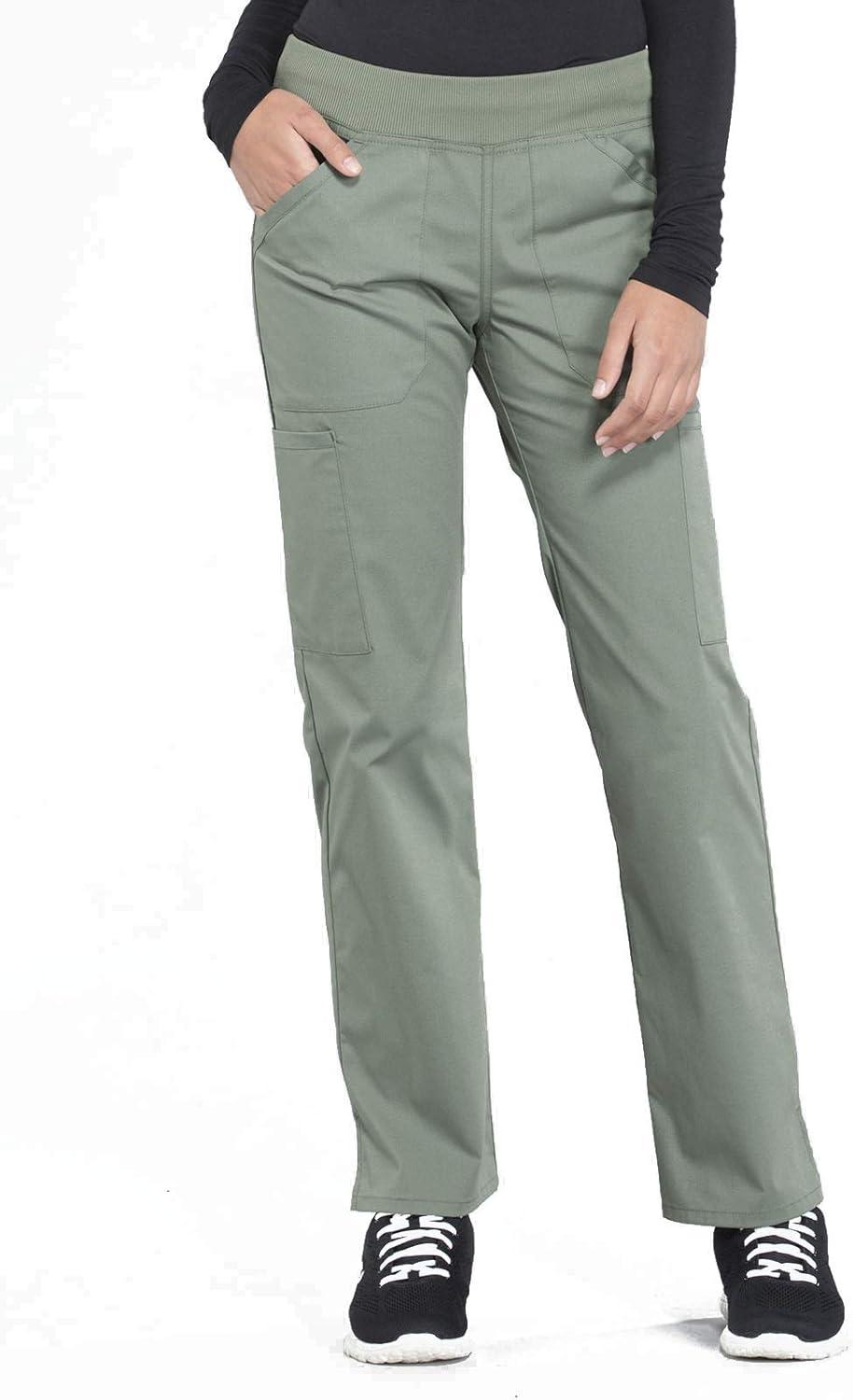 imageCherokee Women Scrub Set Modern Fit 3 Pocket VNeck Top WW665 with 6 Pocket Mid Rise Straight Leg Pants WW170Olive