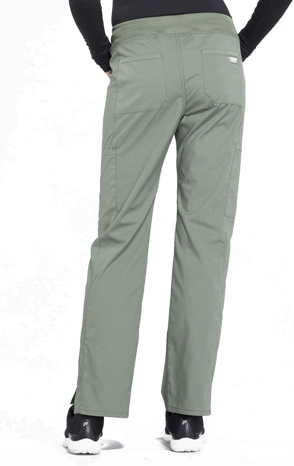 imageCherokee Women Scrub Set Modern Fit 3 Pocket VNeck Top WW665 with 6 Pocket Mid Rise Straight Leg Pants WW170Olive