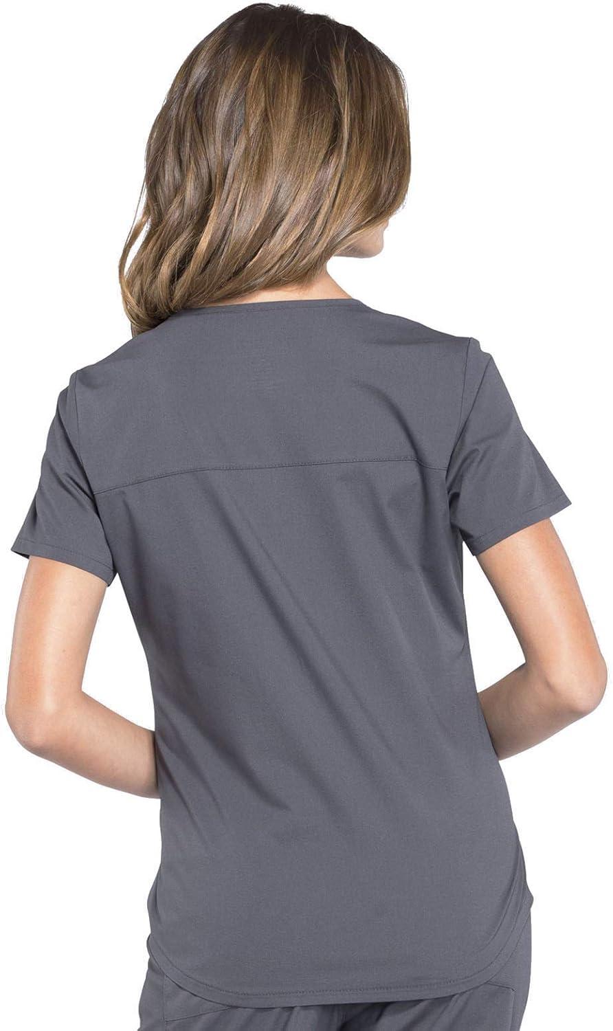 imageCherokee Women Scrub Set Modern Fit 3 Pocket VNeck Top WW665 with 6 Pocket Mid Rise Straight Leg Pants WW170Pewter