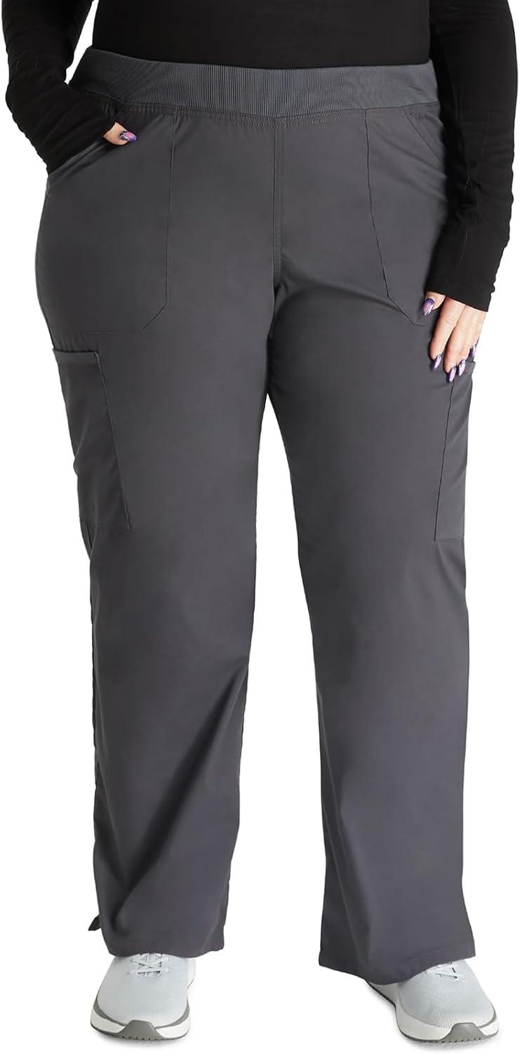 imageCherokee Women Scrub Set Modern Fit 3 Pocket VNeck Top WW665 with 6 Pocket Mid Rise Straight Leg Pants WW170Pewter