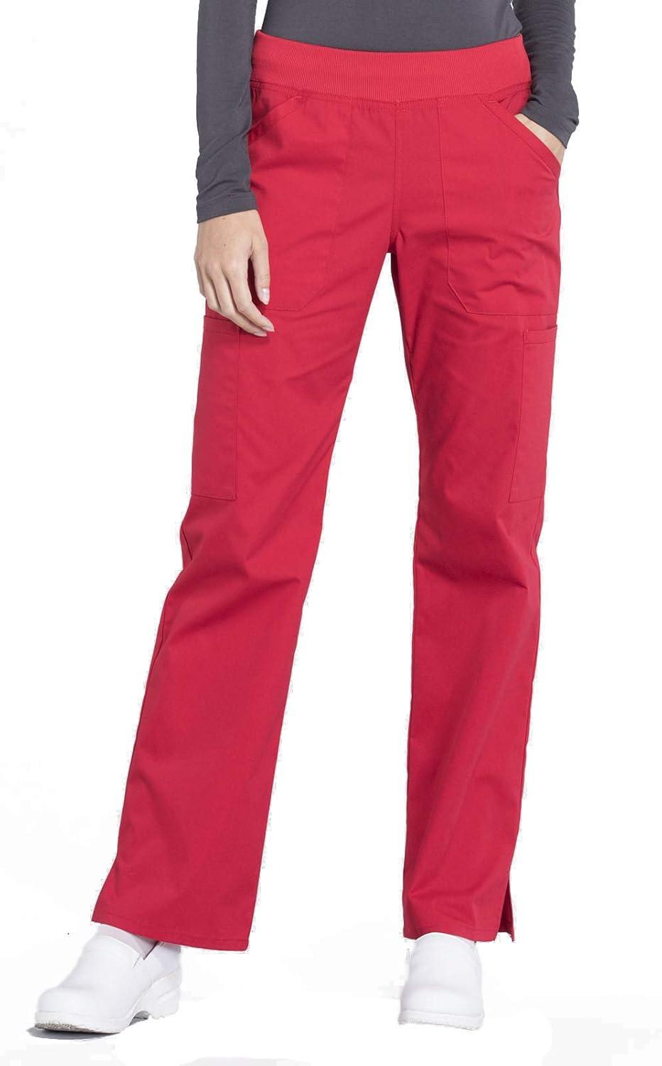 imageCherokee Women Scrub Set Modern Fit 3 Pocket VNeck Top WW665 with 6 Pocket Mid Rise Straight Leg Pants WW170Red