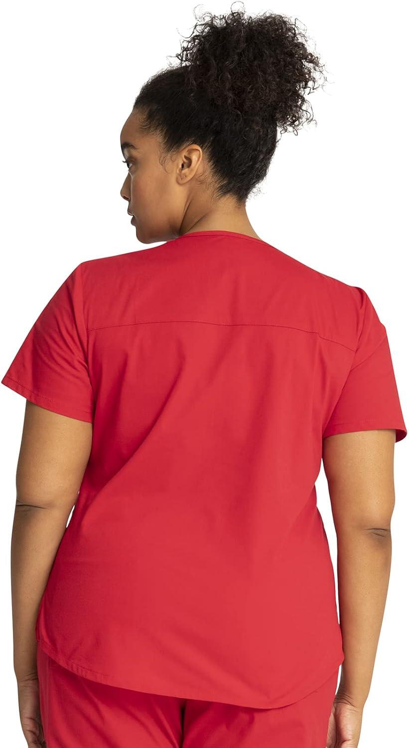 imageCherokee Women Scrub Set Modern Fit 3 Pocket VNeck Top WW665 with 6 Pocket Mid Rise Straight Leg Pants WW170Red