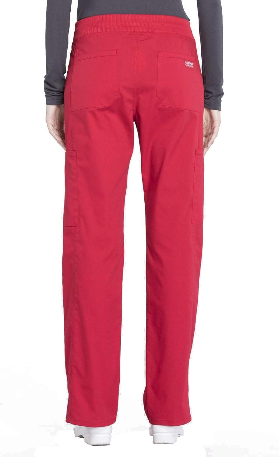 imageCherokee Women Scrub Set Modern Fit 3 Pocket VNeck Top WW665 with 6 Pocket Mid Rise Straight Leg Pants WW170Red