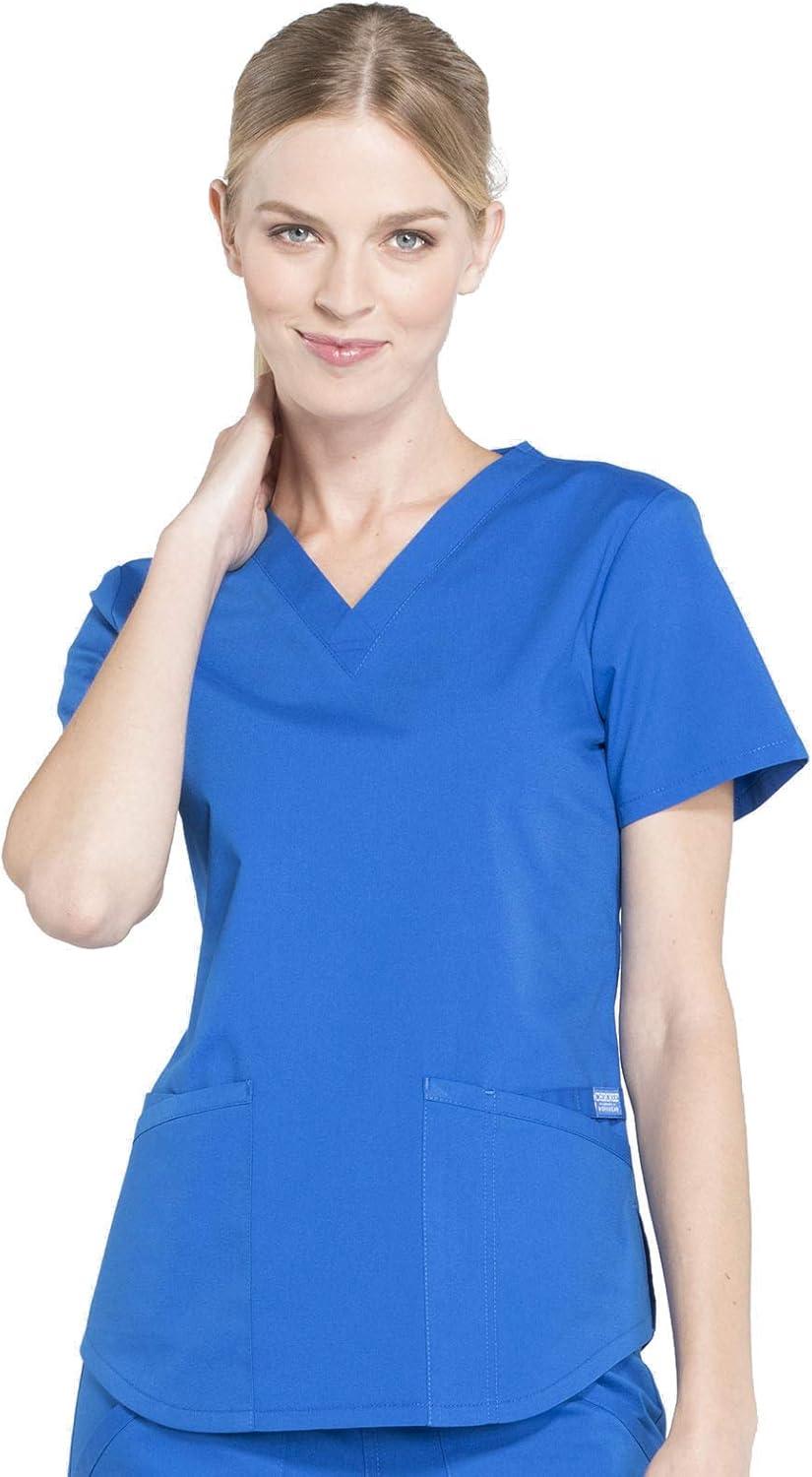 imageCherokee Women Scrub Set Modern Fit 3 Pocket VNeck Top WW665 with 6 Pocket Mid Rise Straight Leg Pants WW170Royal
