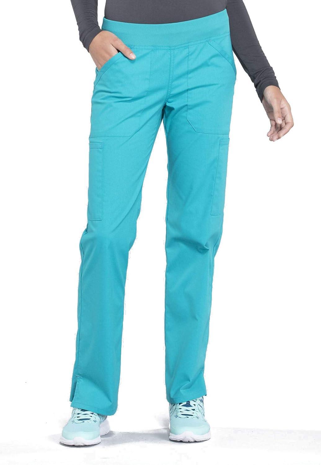 imageCherokee Women Scrub Set Modern Fit 3 Pocket VNeck Top WW665 with 6 Pocket Mid Rise Straight Leg Pants WW170Teal Blue