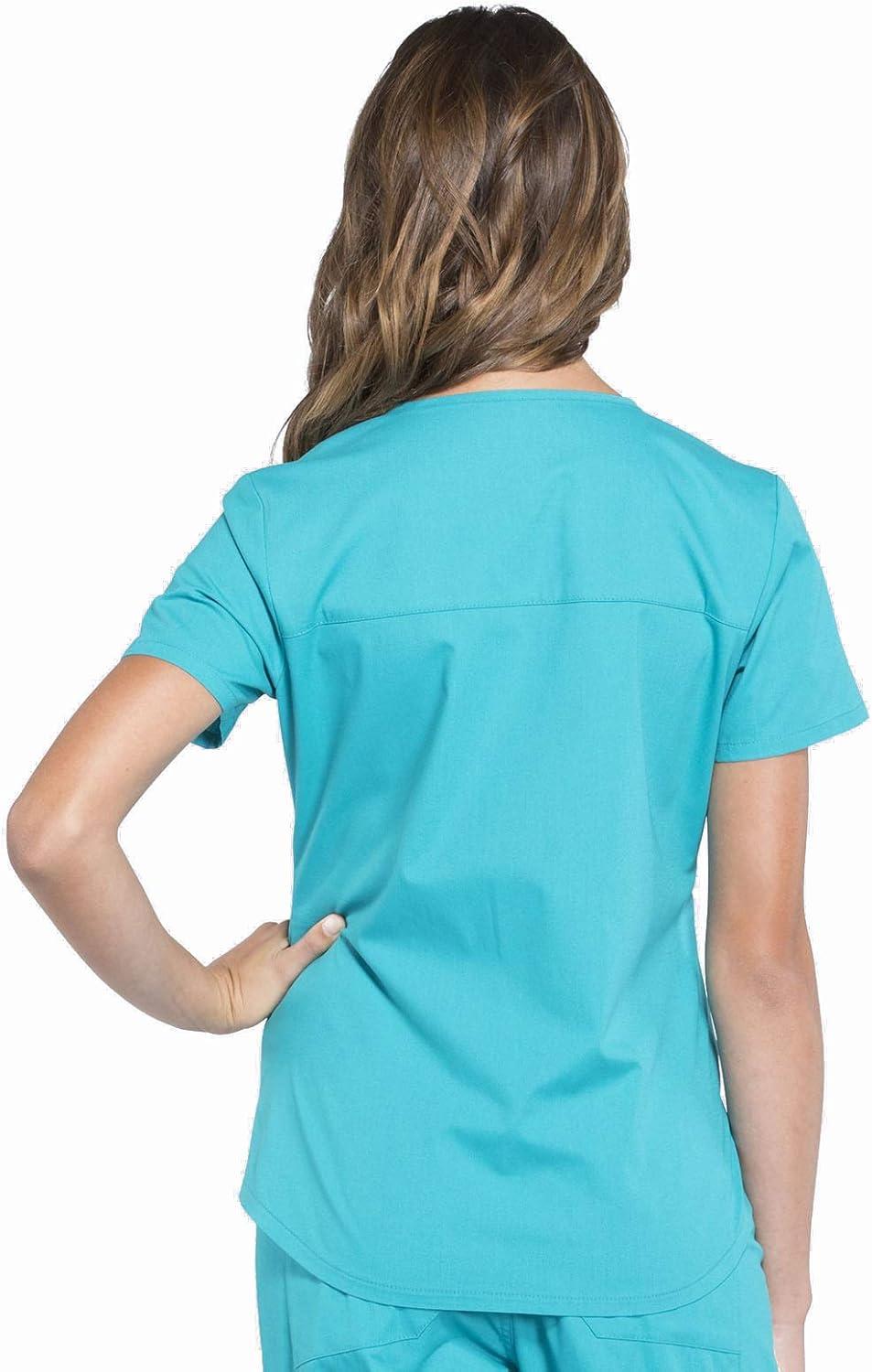 imageCherokee Women Scrub Set Modern Fit 3 Pocket VNeck Top WW665 with 6 Pocket Mid Rise Straight Leg Pants WW170Teal Blue