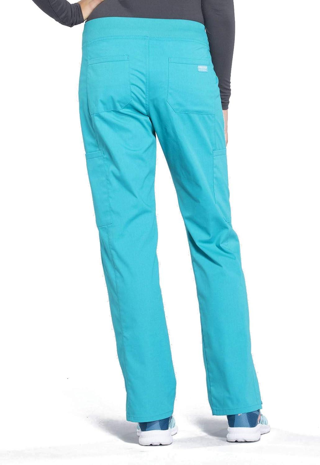 imageCherokee Women Scrub Set Modern Fit 3 Pocket VNeck Top WW665 with 6 Pocket Mid Rise Straight Leg Pants WW170Teal Blue