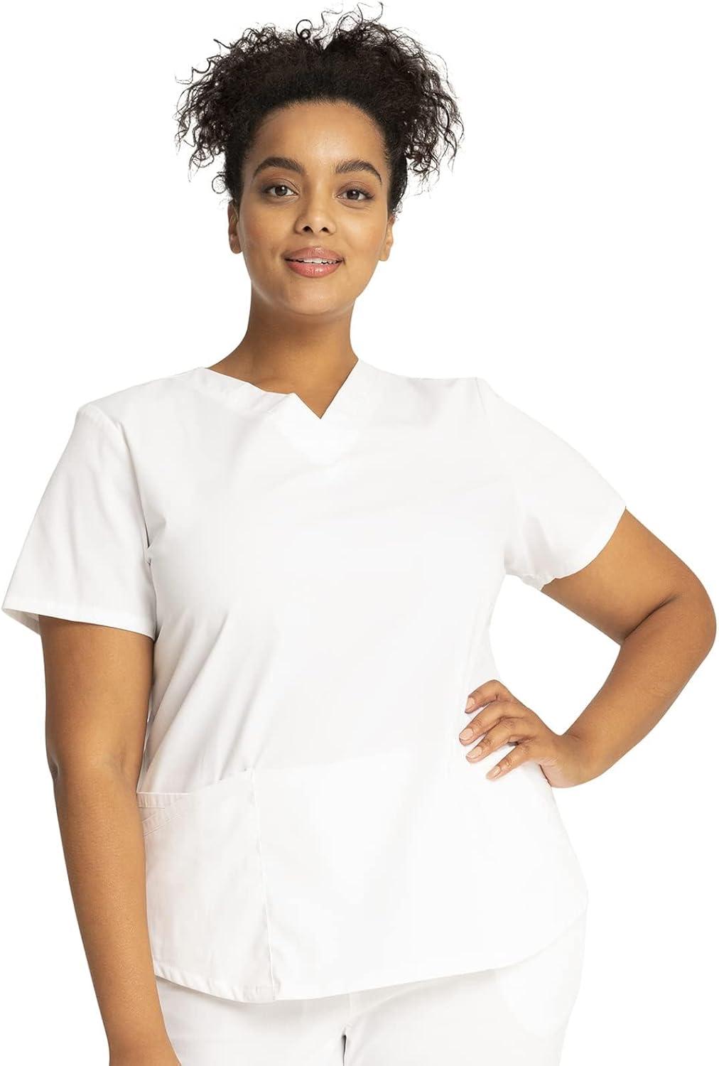imageCherokee Women Scrub Set Modern Fit 3 Pocket VNeck Top WW665 with 6 Pocket Mid Rise Straight Leg Pants WW170White