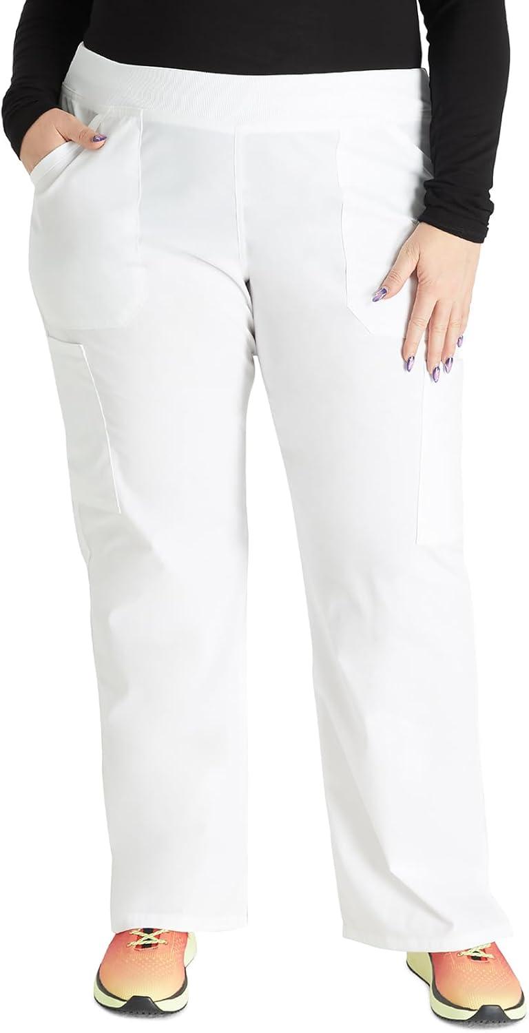 imageCherokee Women Scrub Set Modern Fit 3 Pocket VNeck Top WW665 with 6 Pocket Mid Rise Straight Leg Pants WW170White