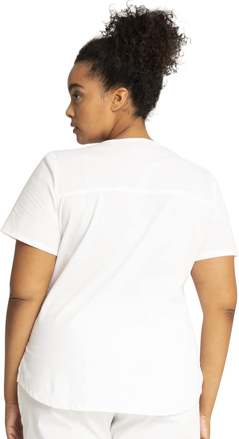 imageCherokee Women Scrub Set Modern Fit 3 Pocket VNeck Top WW665 with 6 Pocket Mid Rise Straight Leg Pants WW170White